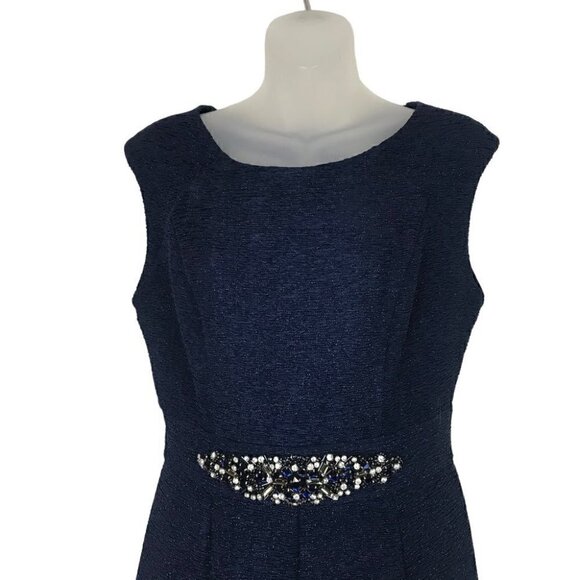 Eliza J Navy Blue Dress With Rhinestone Waist Size 8 - Picture 3 of 8